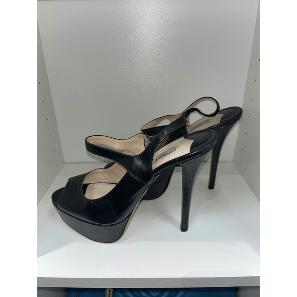 Prada Womens Leather Open Toe Slingback Platform Stiletto Heels Black Size 39 - Picture 4 of 5